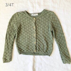 🪴5/$30 H&M 3/4T Toddler Girls Green Scallop Knit Cardigan Sweater Cottagecore